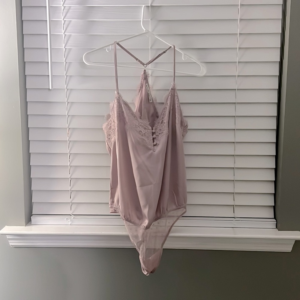 Thong bodysuit satin style with lace size large